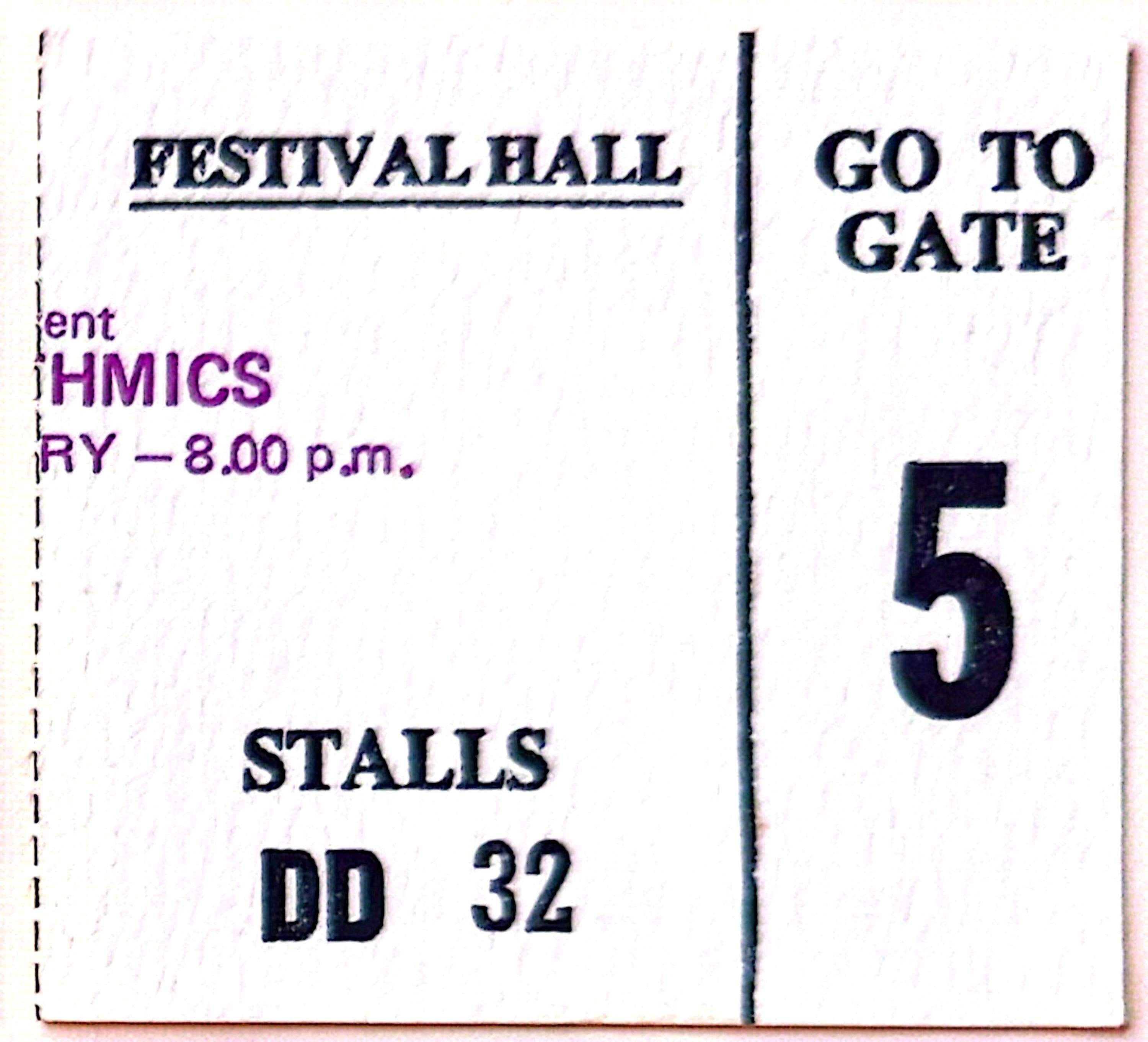 Eurythmics - 1984 Original Vintage Concert Ticket Seat 32