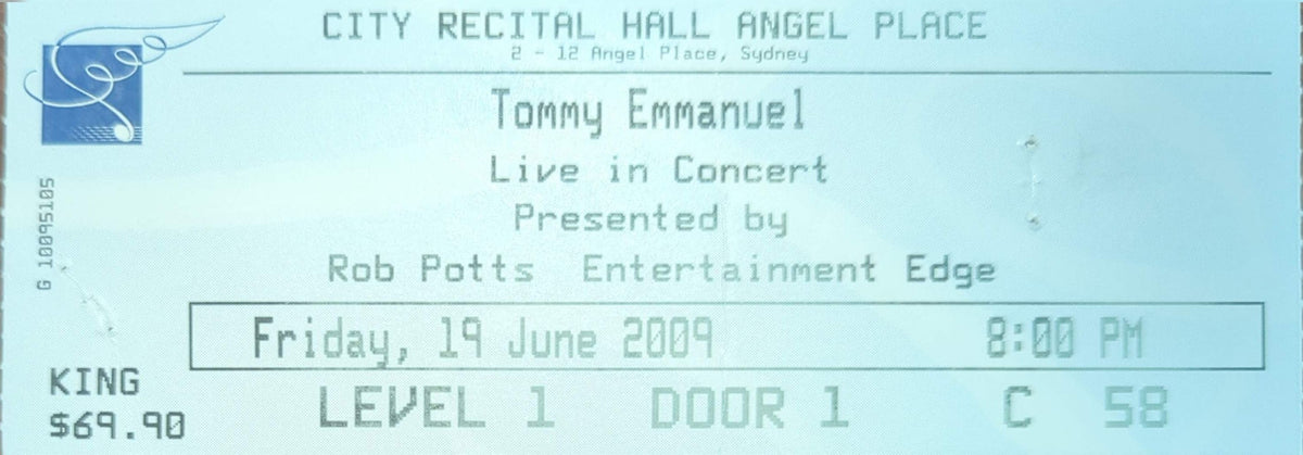 Tommy Emmanuel - 2009 Original Vintage Concert Ticket Seat #C58