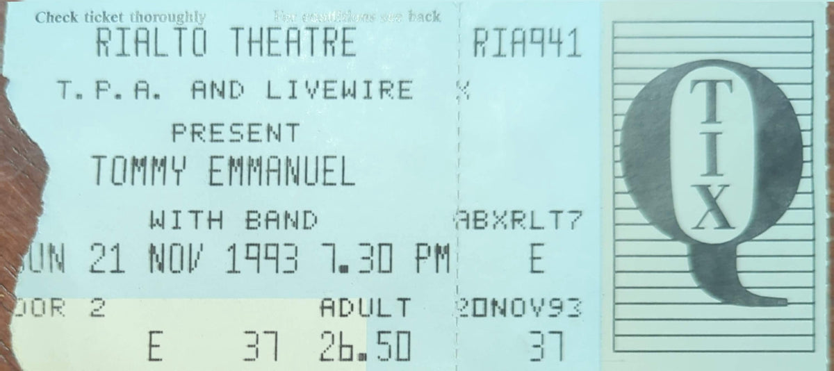 Tommy Emmanuel - 1993 Original Vintage Concert Ticket Seat #E37