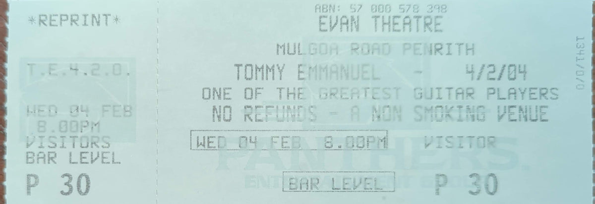 Tommy Emmanuel - 2004 Original Vintage Concert Ticket Seat #P30