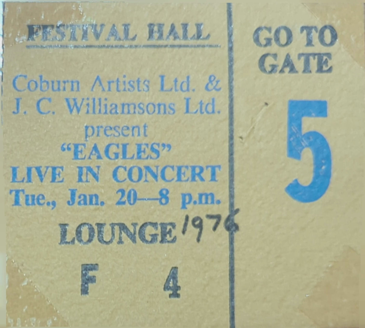 Eagles - 1976 Original Vintage Concert Ticket Seat #F4