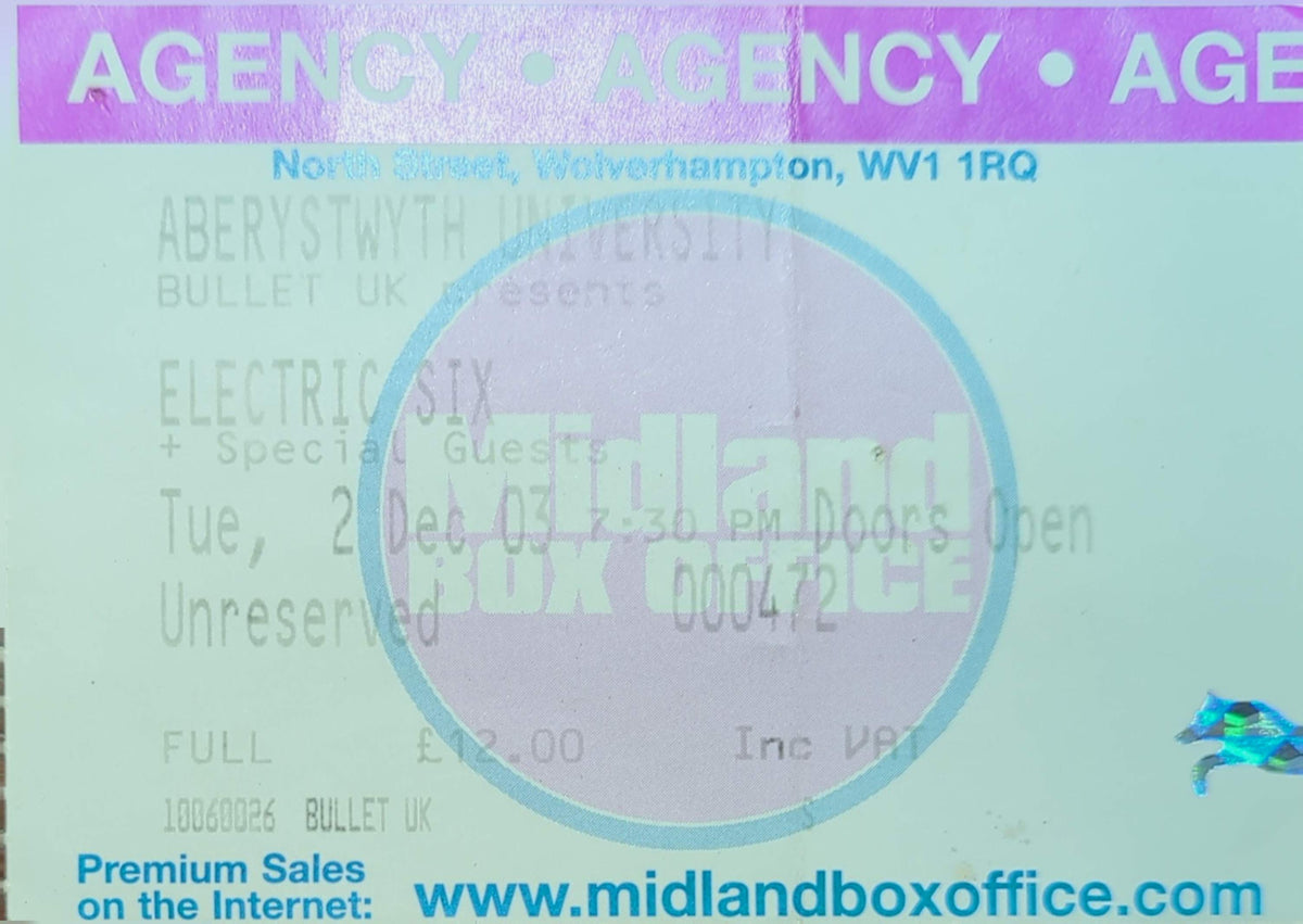 Electric Six - 2003 Original Vintage Concert Ticket