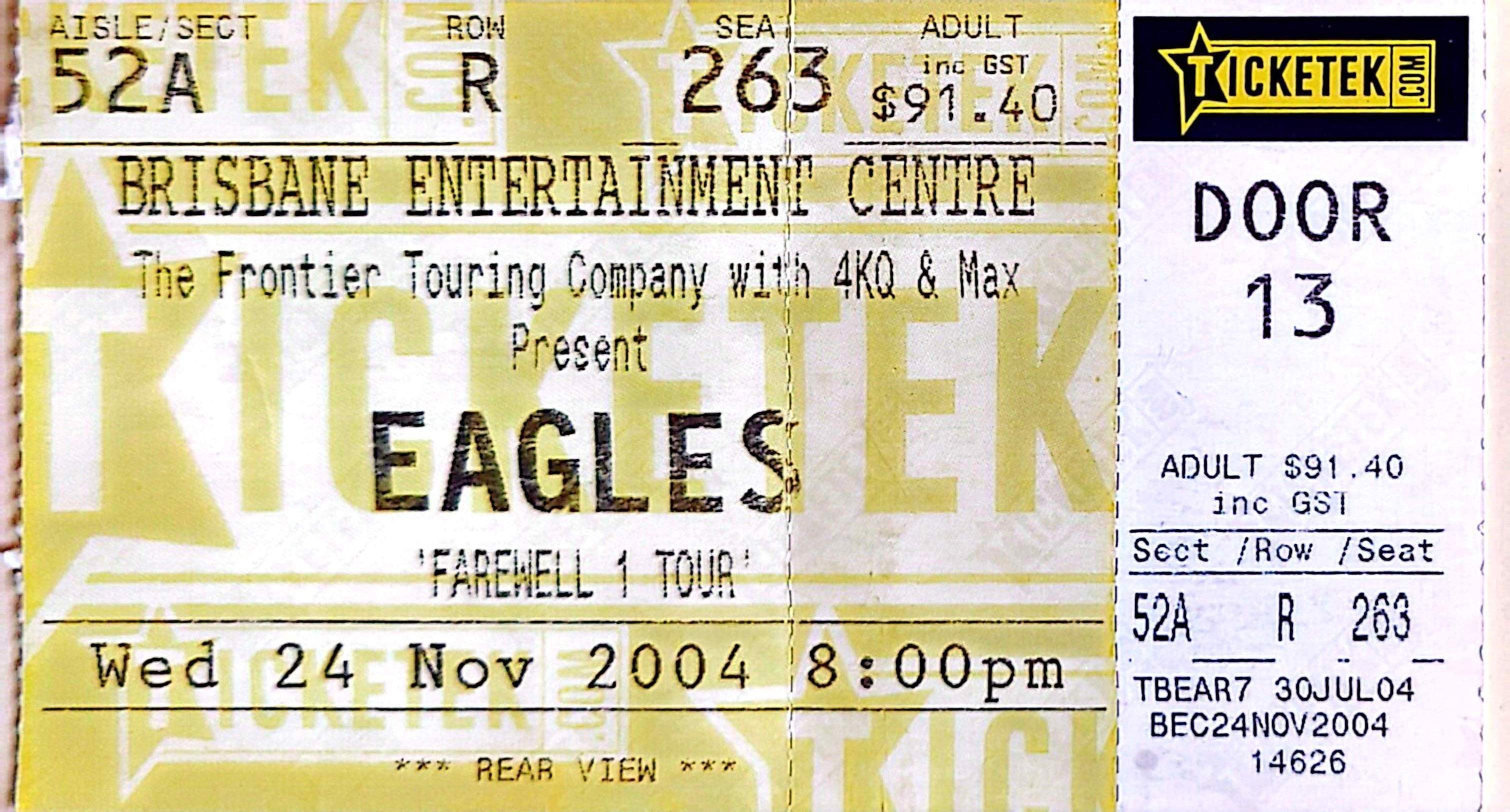 Eagles - 2004 Original Vintage Concert Ticket Seat 263