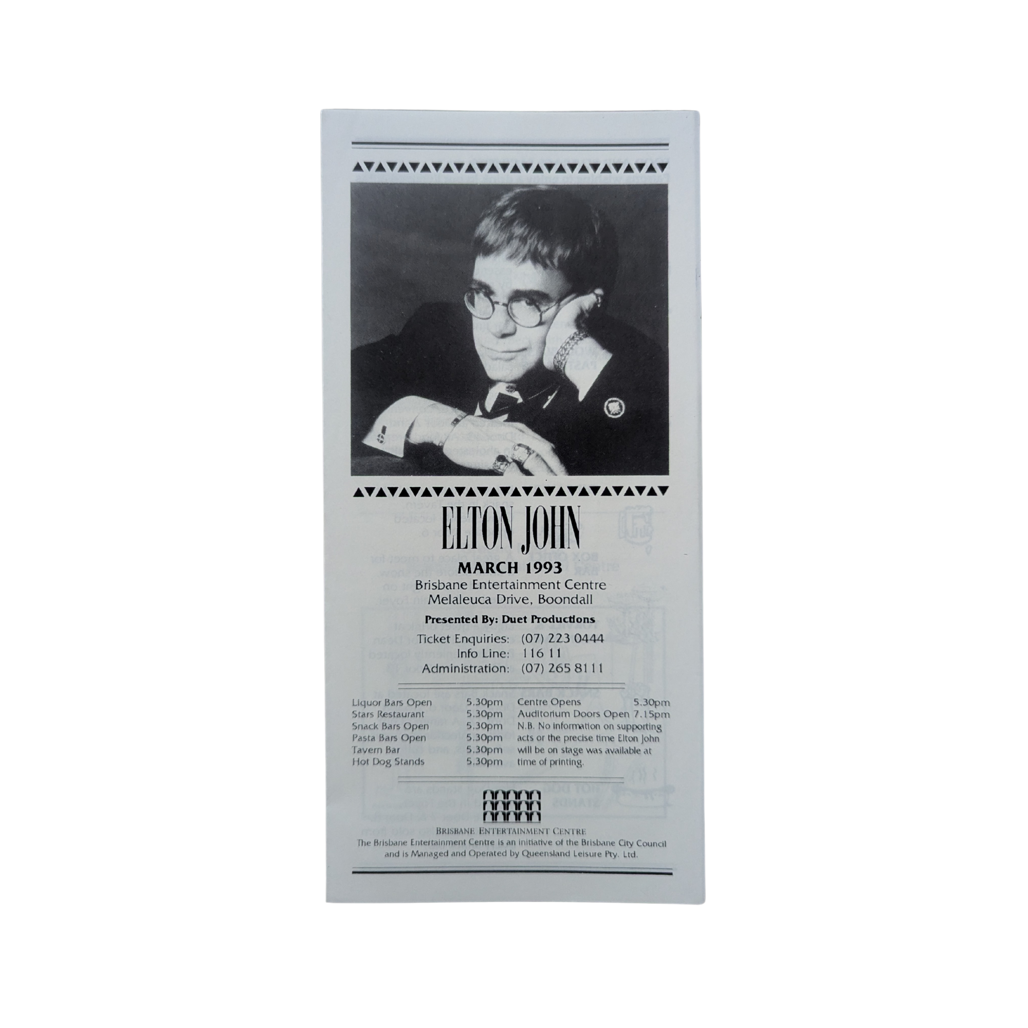 Elton John - Boondal Entertainment Centre 1993 Promotional Brochure