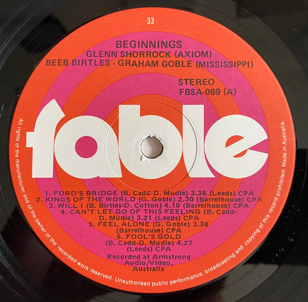 Glenn Shorrock, Beeb Birtles & Graham Goble - Beginnings Vinyl LP (Used)