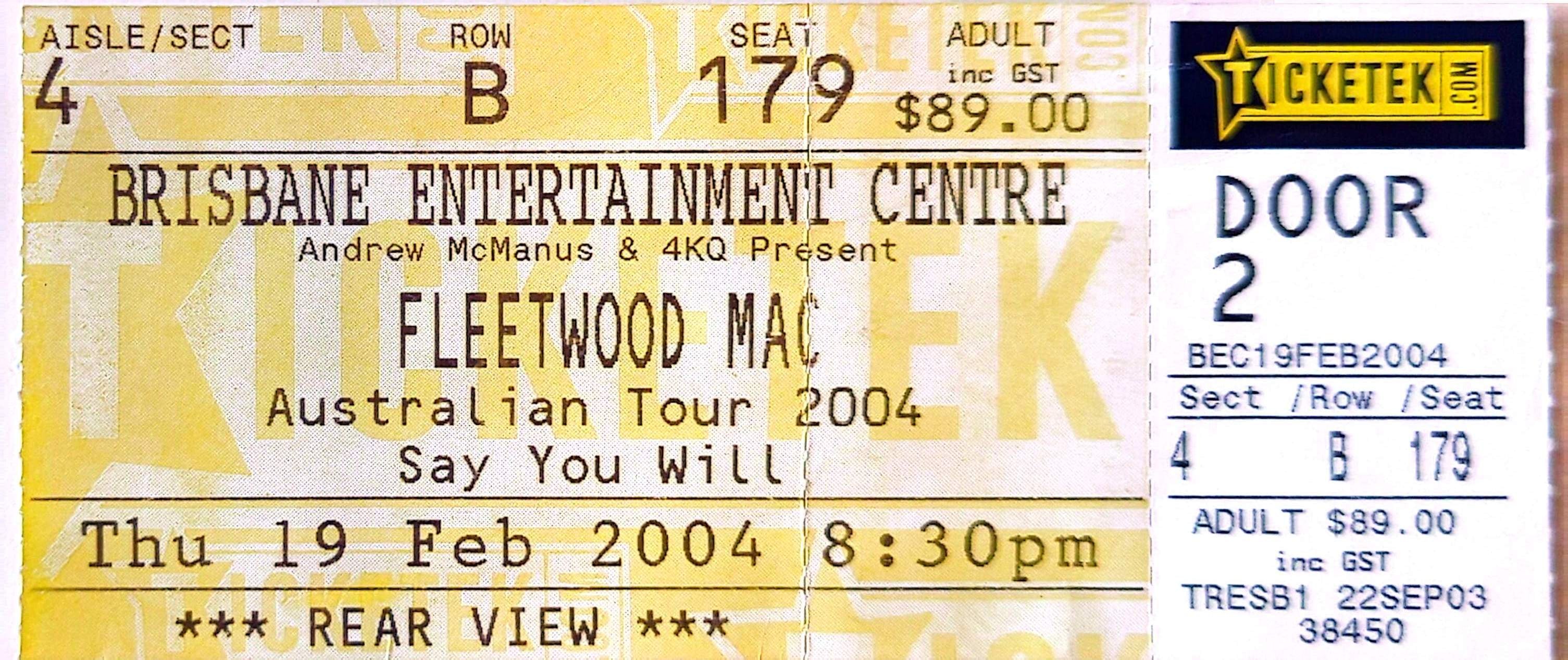 Fleetwood Mac - 2004 Original Vintage Concert Ticket Seat 179