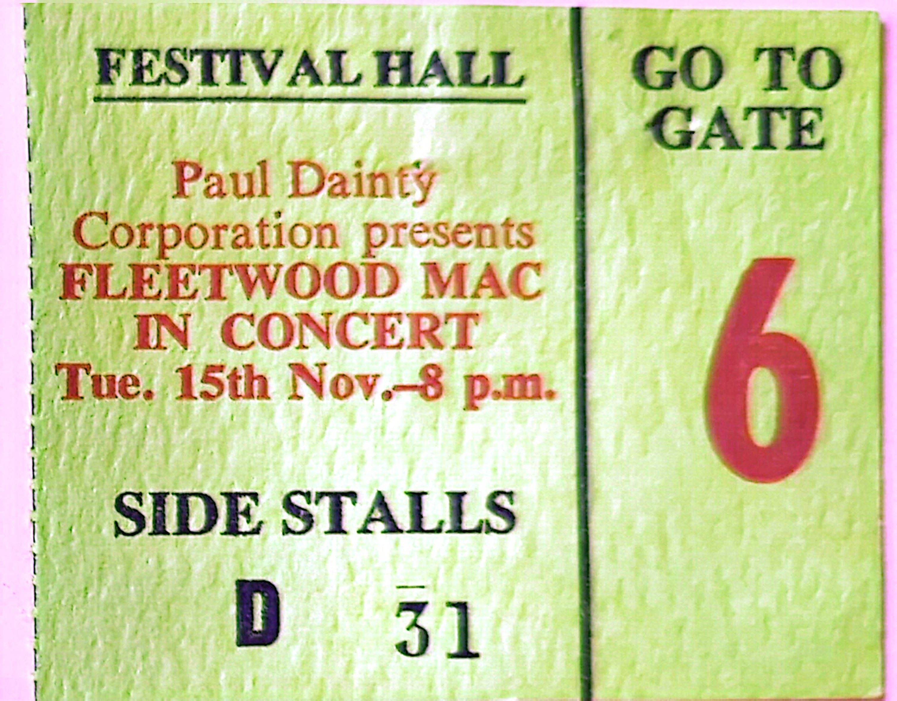 Fleetwood Mac - 1977 Original Vintage Concert Ticket Seat 1977
