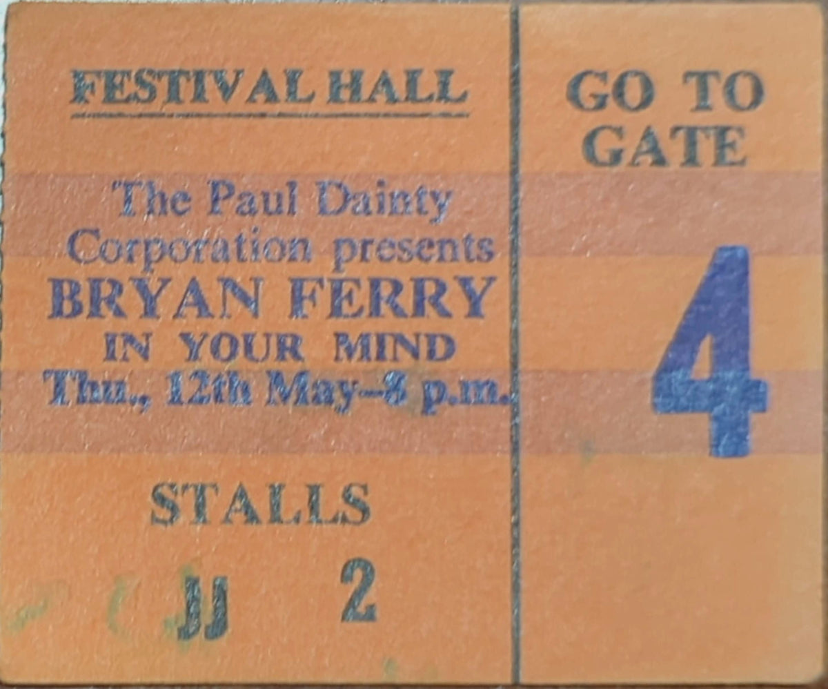 Bryan Ferry - 1977 Original Vintage Concert Ticket Seat #JJ2