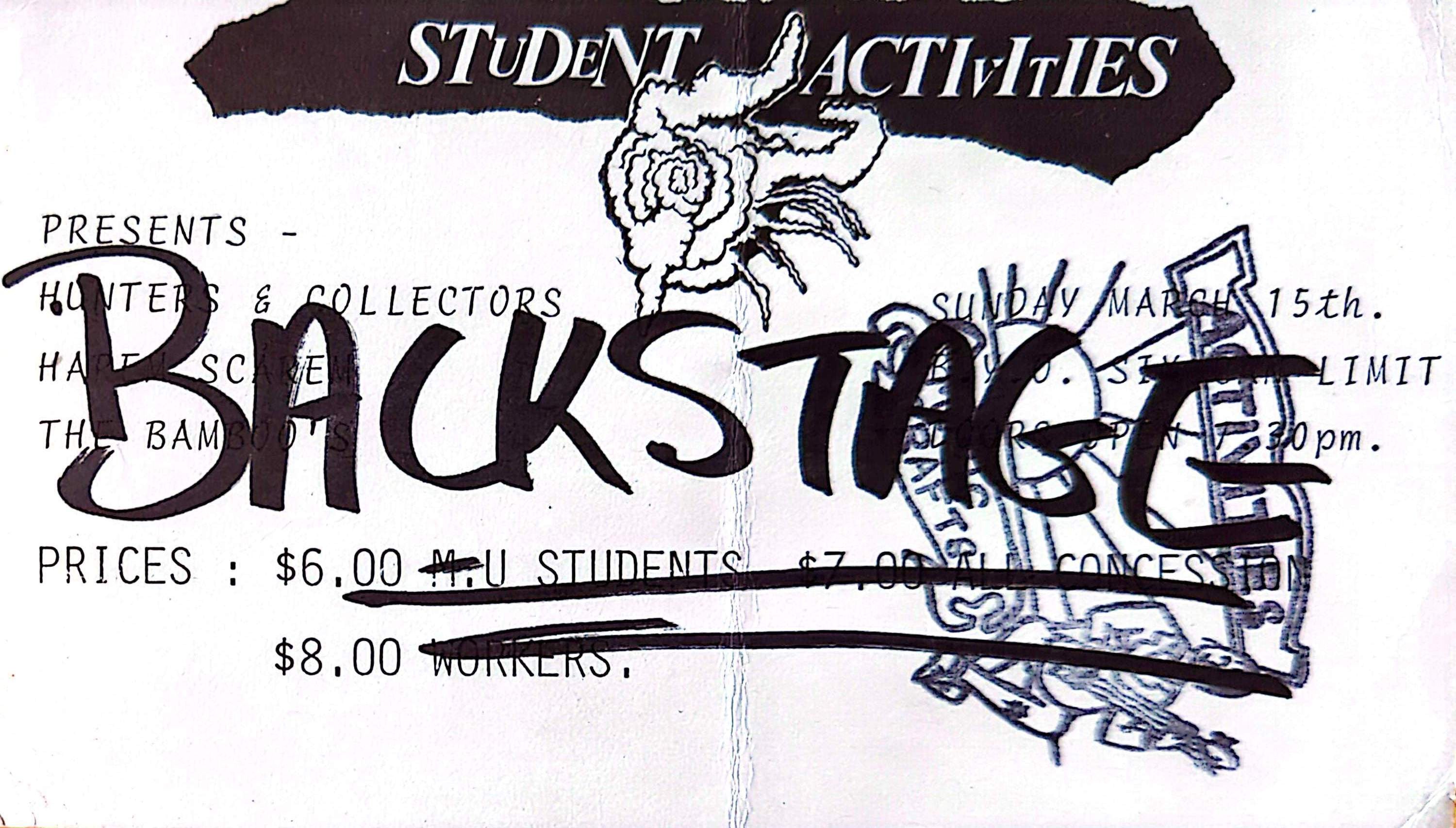 Hunters & Collectors - 1981 (Backstage) Original Vintage Concert Ticket