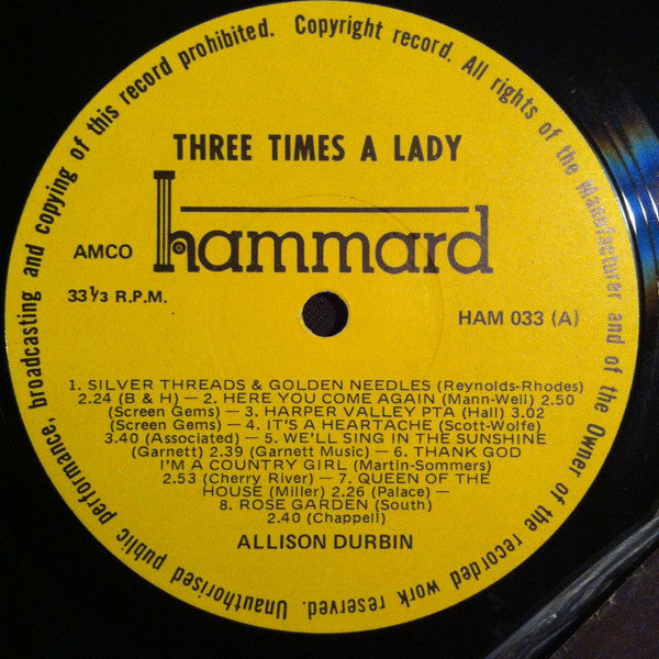 Allison Durbin - Three Times A Lady Vinyl LP (Used)