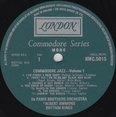 De Paris Brothers Orchestra, Albert Ammons Rhythm Kings & Sidney Bechet & His New Orleans Feetwarmers - Commodore Jazz Vol.1 Vinyl LP (Used)