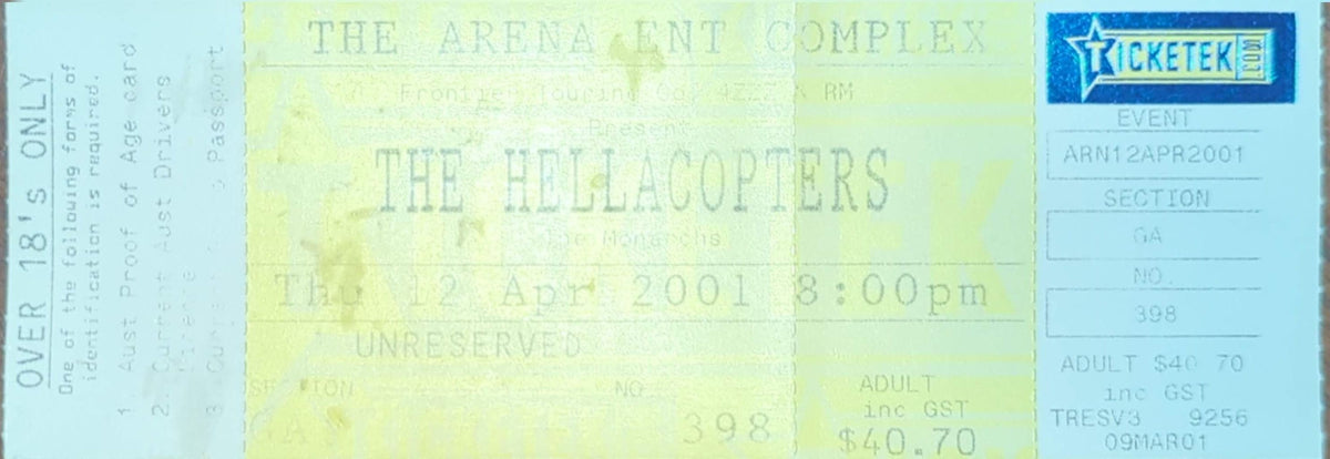 Hellacopters - 2001 Original Vintage Concert Ticket Seat #398