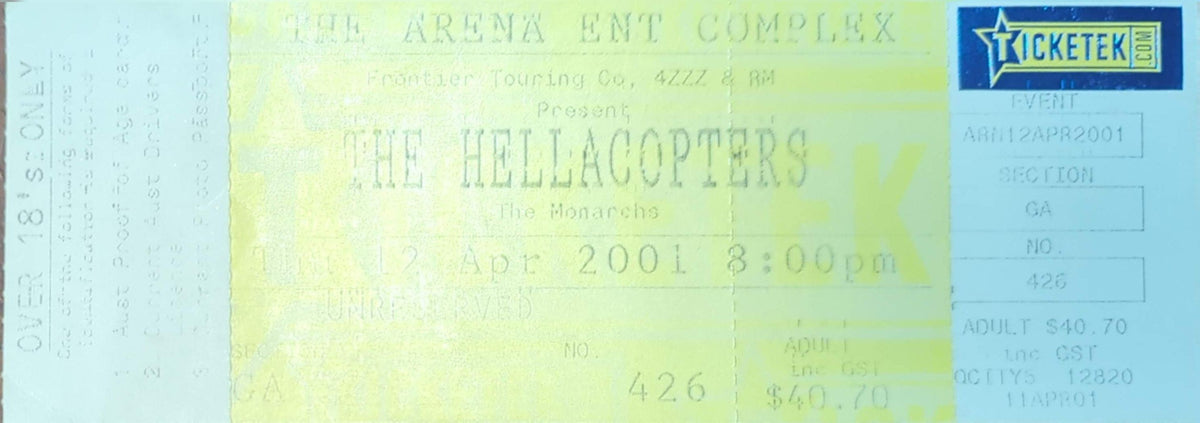 Hellacopters - 2001 Original Vintage Concert Ticket Seat #426