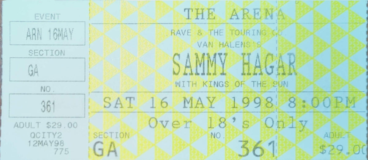 Sammy Hagar - 1998 Original Vintage Concert Ticket Seat #361
