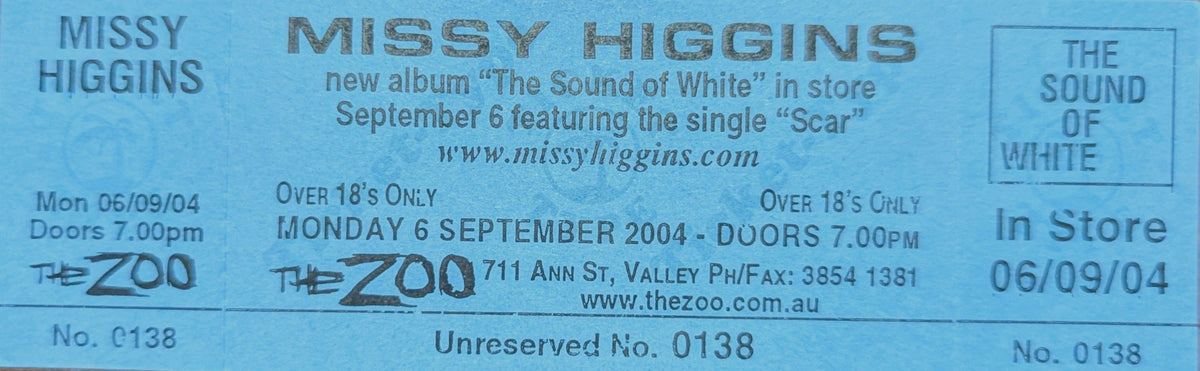Missy Higgins - 2004 Original Vintage Concert Ticket