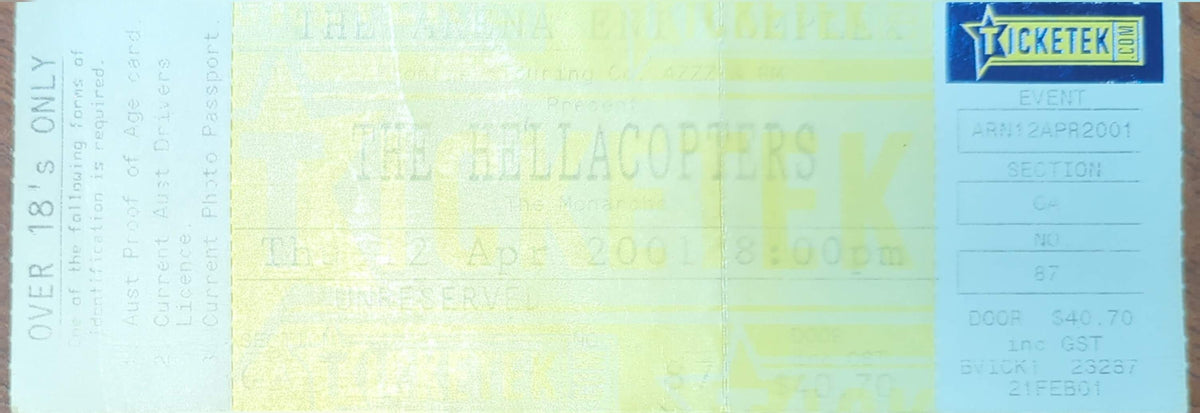 Hellacopters - 2001 Original Vintage Concert Ticket Seat #87