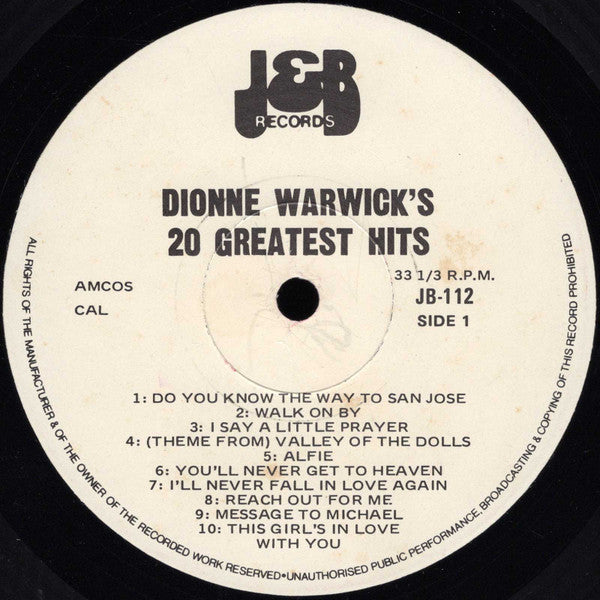 Dionne Warwick - 20 Greatest Hits Vinyl LP (Used)