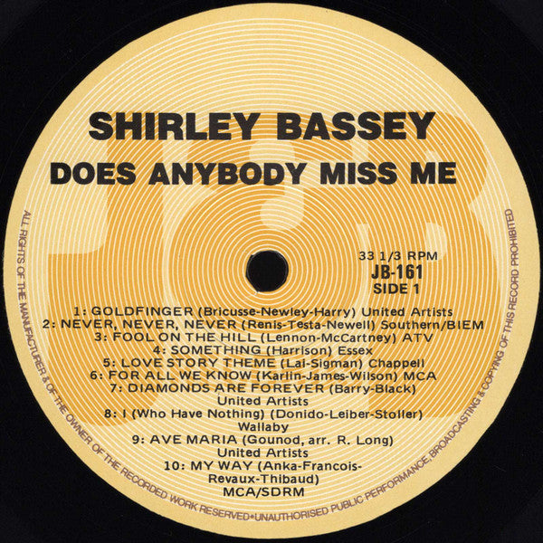 Shirley Bassey - Does Anybody Miss Me Vinyl LP (Used)