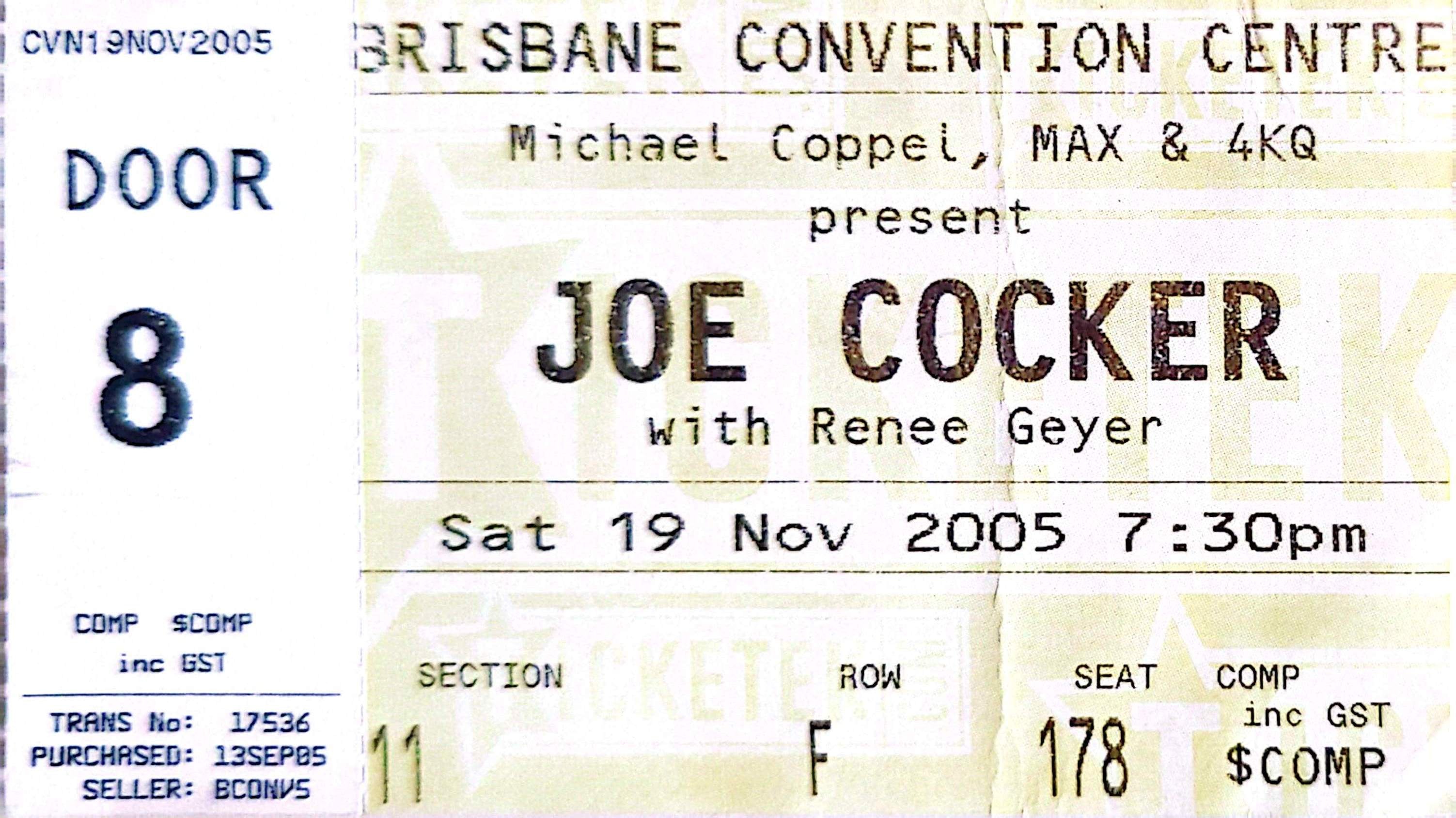 Joe Cocker - 2005 Original Vintage Concert Ticket Seat 178