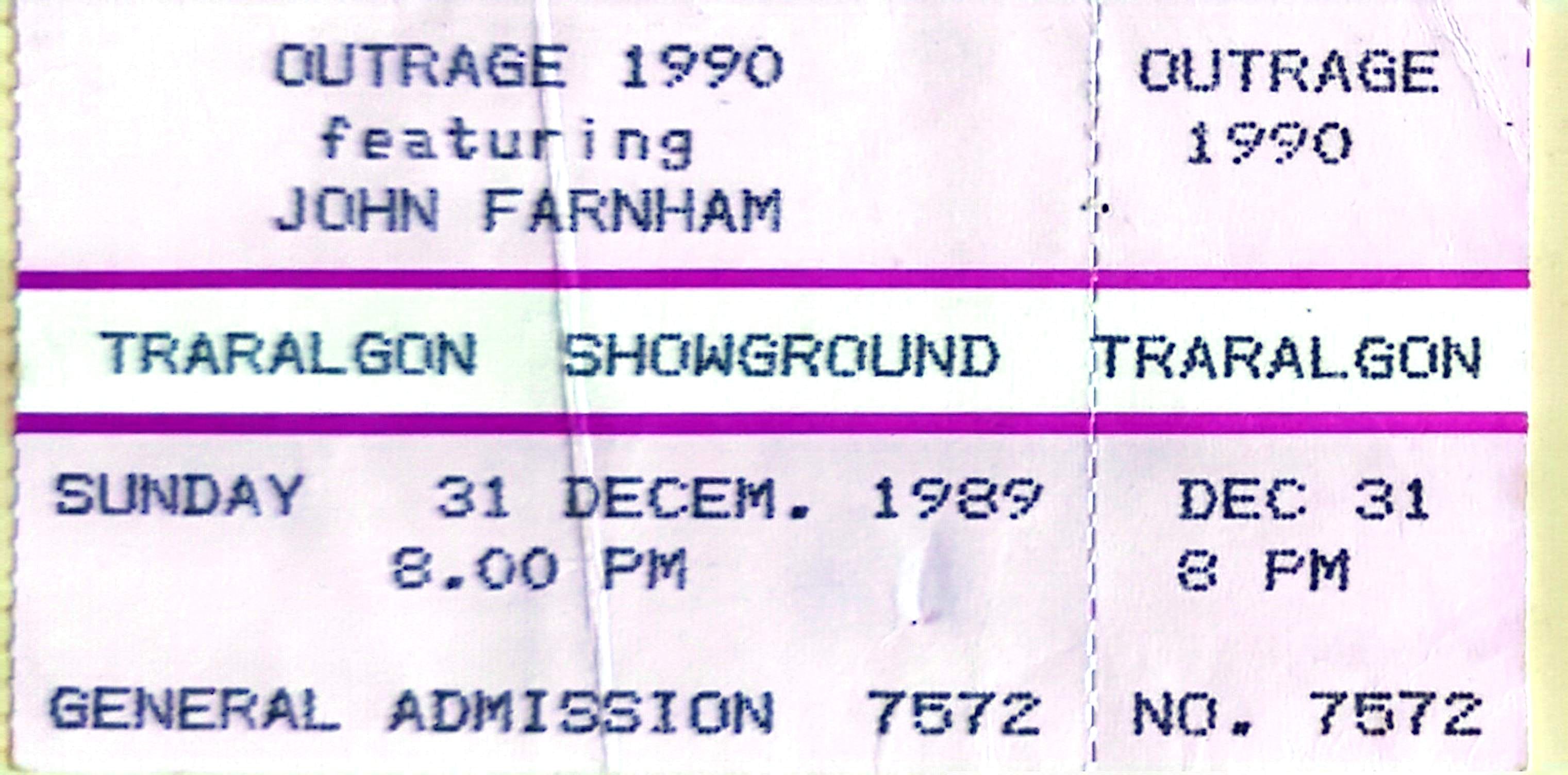 John Farnham - 1989 Original Vintage Concert Ticket Seat 7572