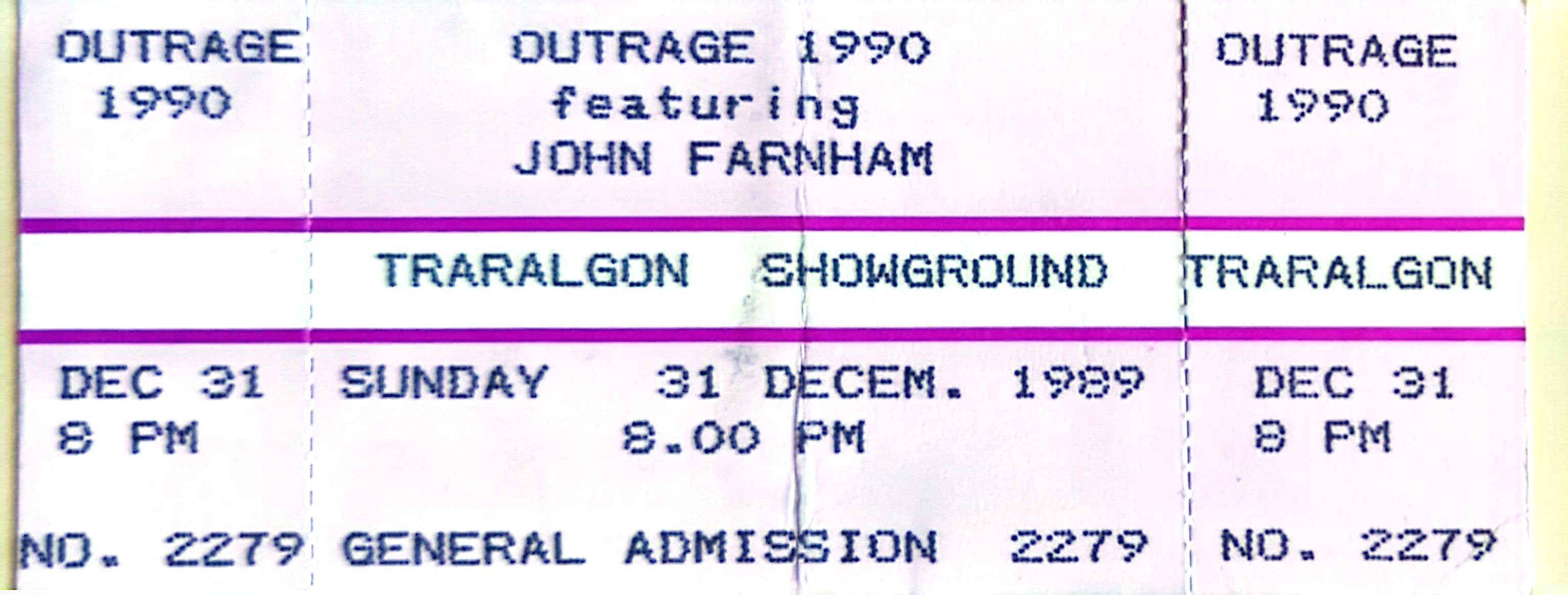 John Farnham - 1989 Original Vintage Concert Ticket Seat 2279