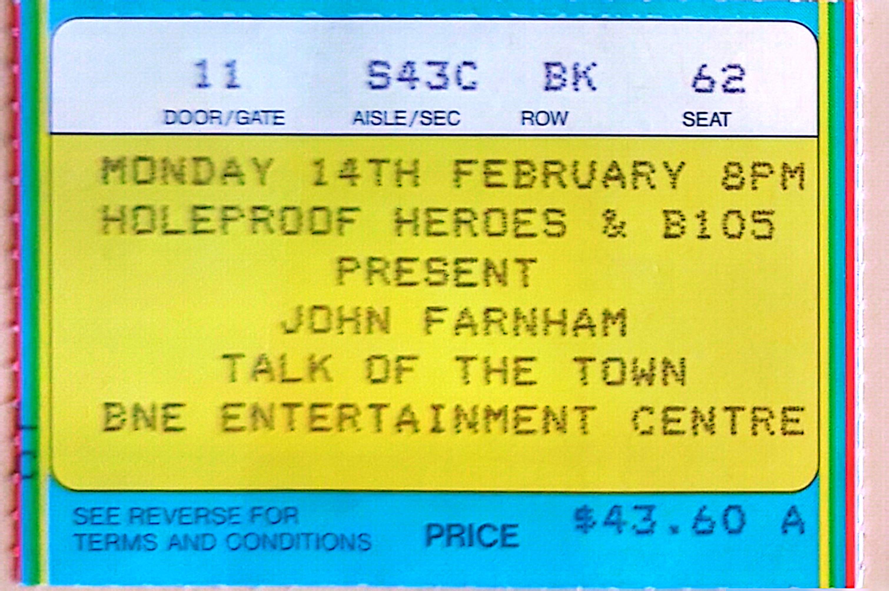 John Farnham - 1994 Original Vintage Concert Ticket Seat 62