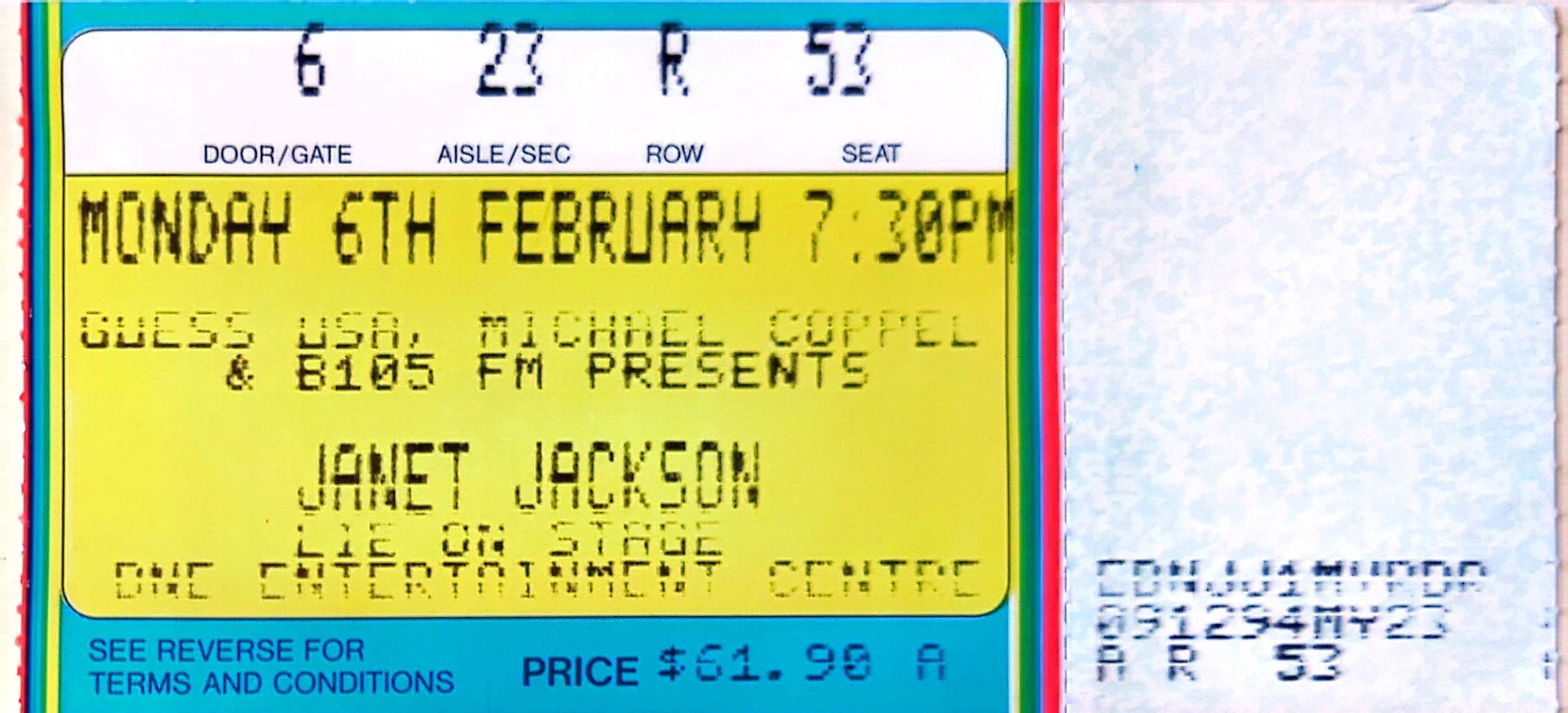 Janet Jackson - 1990 Original Vintage Concert Ticket Seat 53