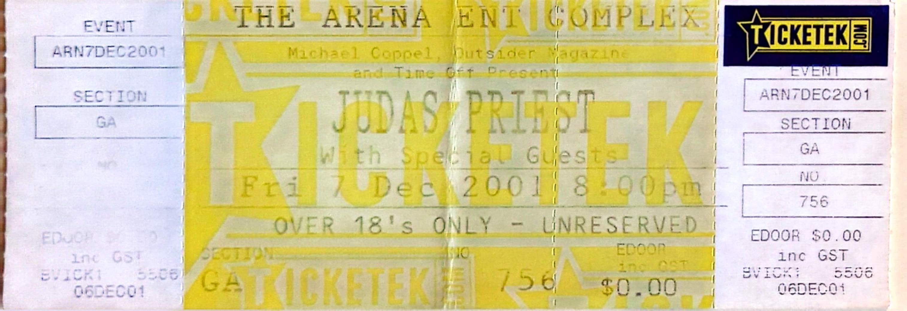 Judas Priest - 2001 Original Vintage Concert Ticket GA756
