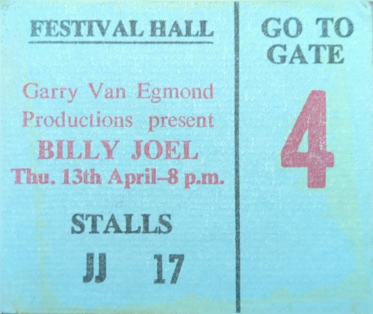Billy Joel - 1978 Original Vintage Concert Ticket Seat #JJ17