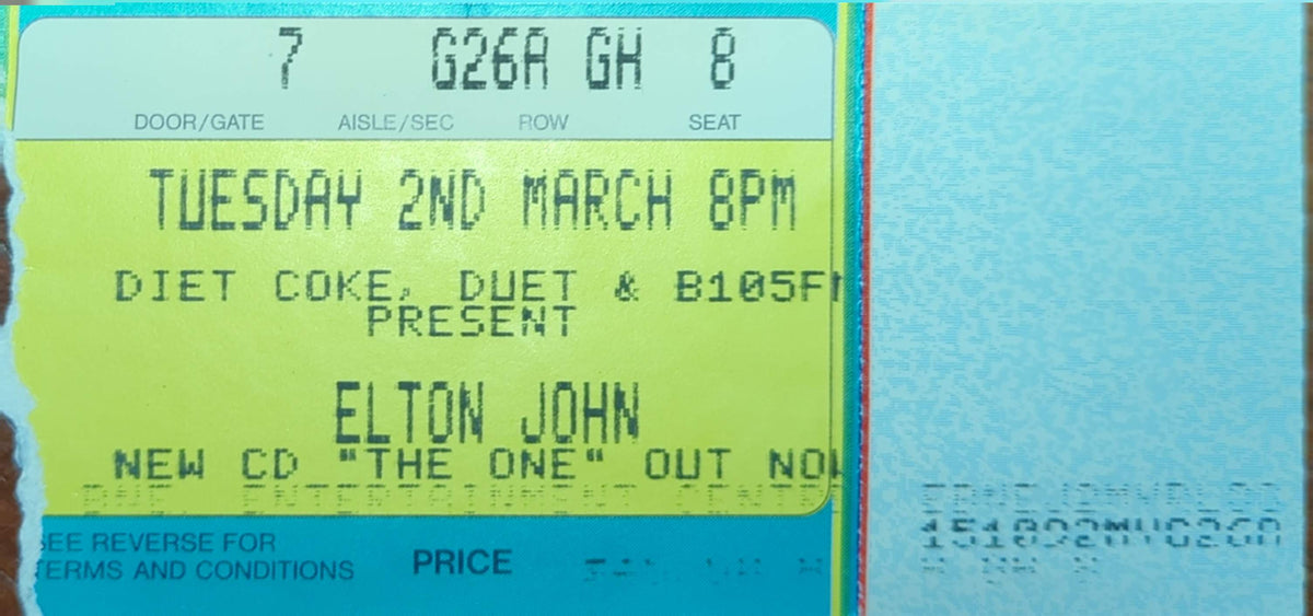 Elton John - 1993 Original Vintage Concert Ticket Seat #GH8