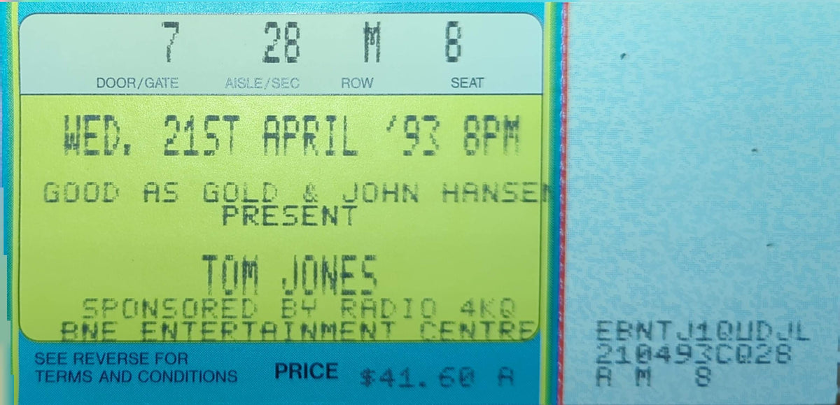Tom Jones - 1993 Original Vintage Concert Ticket Seat #M8