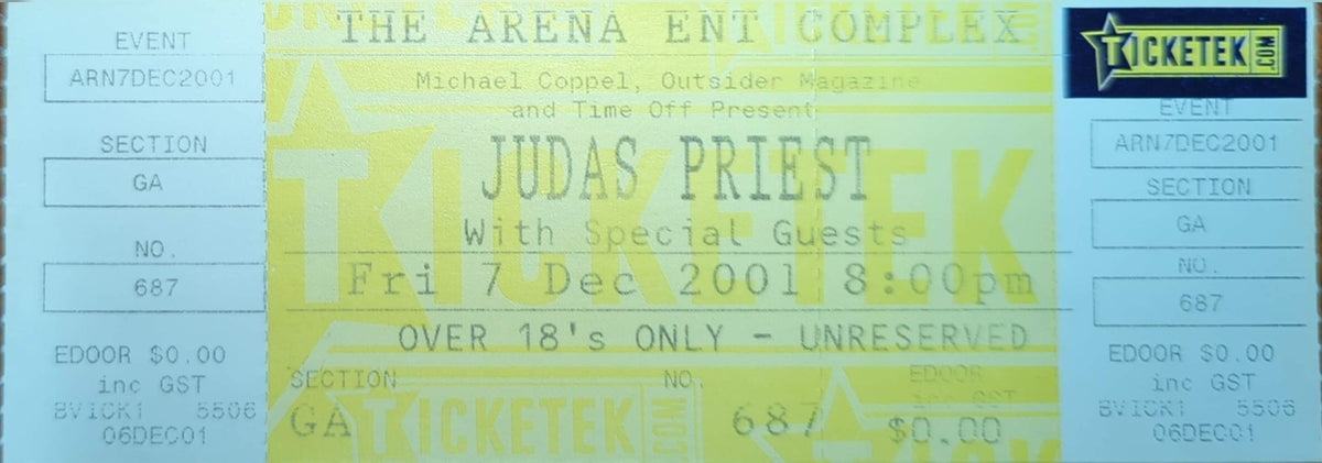 Judas Priest - 2001 Original Vintage Concert Ticket Seat #687