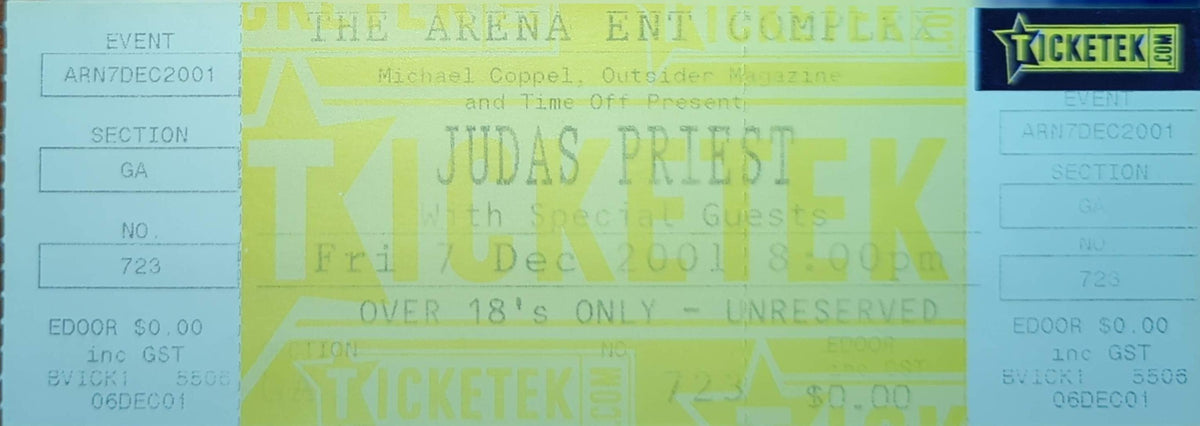 Judas Priest - 2001 Original Vintage Concert Ticket Seat #79