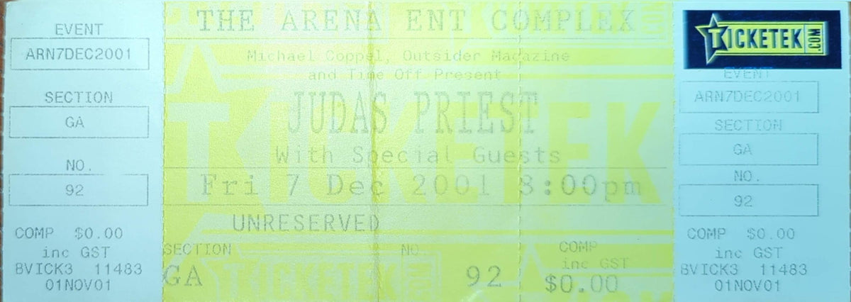 Judas Priest - 2001 Original Vintage Concert Ticket Seat #92