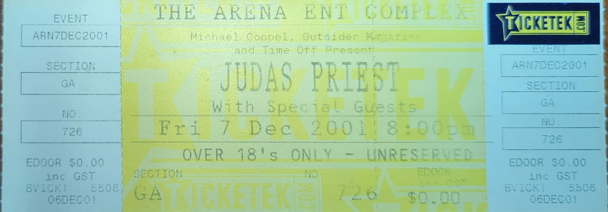 Judas Priest - 2001 Original Vintage Concert Ticket Seat #726