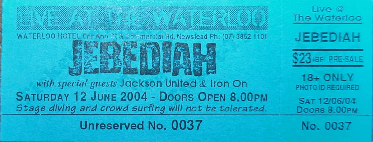 Jebediah - 2004 Original Vintage Concert Ticket Seat #0037
