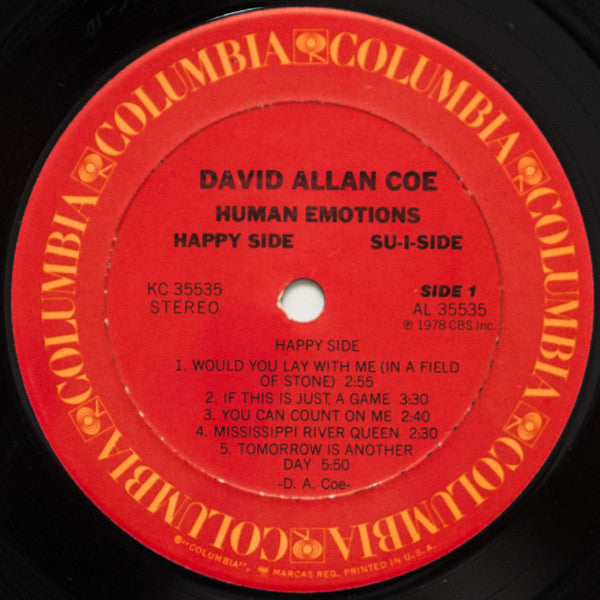David Allan Coe - Human Emotions (Happy Side/Su-I-Side) Vinyl LP (Used)