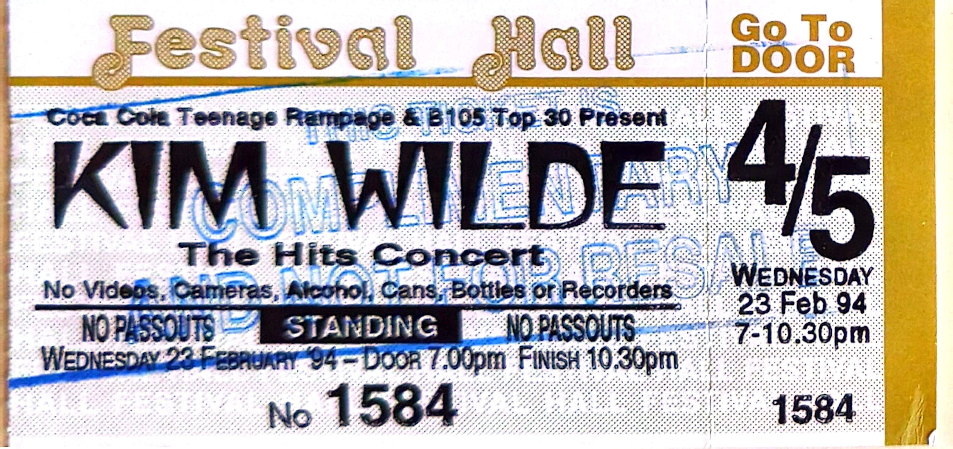 Kim Wilde - 1994 Original Vintage Concert Ticket Seat 1584