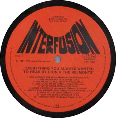 Dion & Belmonts - Everything You Always Wanted To Hear By Dion & The Belmonts Vinyl LP (Used)