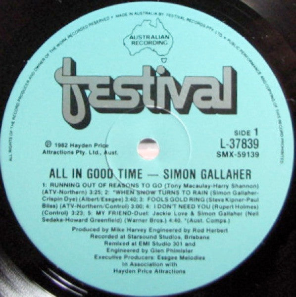 Simon Gallaher - All In Good Time Vinyl LP (Used)