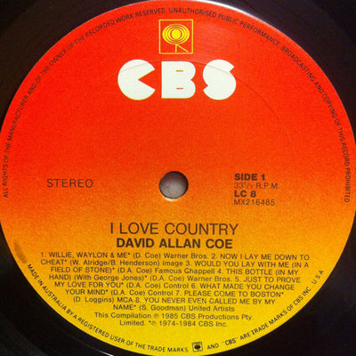 David Allan Coe - I Love Country Vinyl LP (Used)