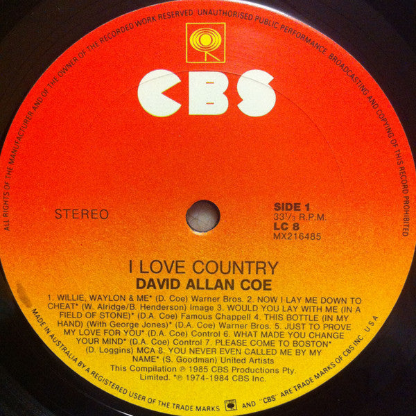 David Allan Coe - I Love Country Vinyl LP (Used)