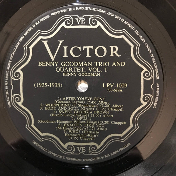 Benny Goodman - Trio & Quartet Vol. 1 (1935-1938) Vinyl LP (Used)