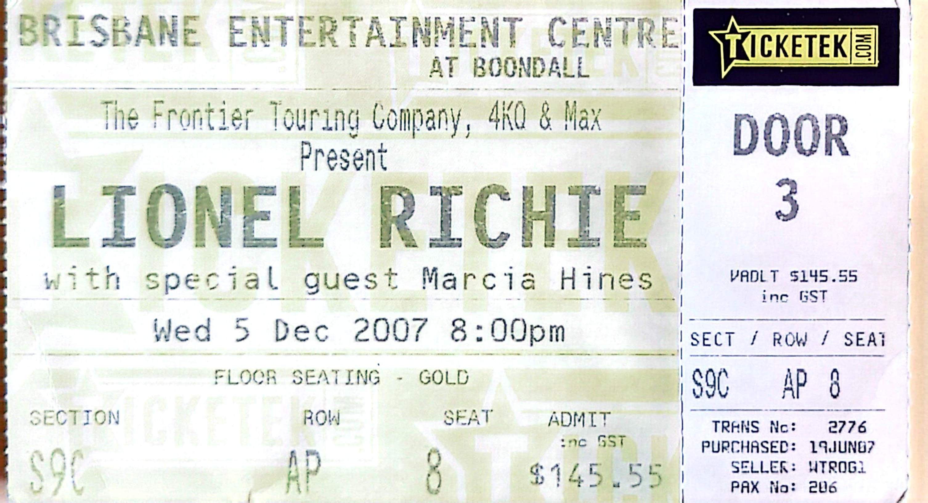 Lionel Ritchie - 2007 Original Vintage Concert Ticket Seat 8