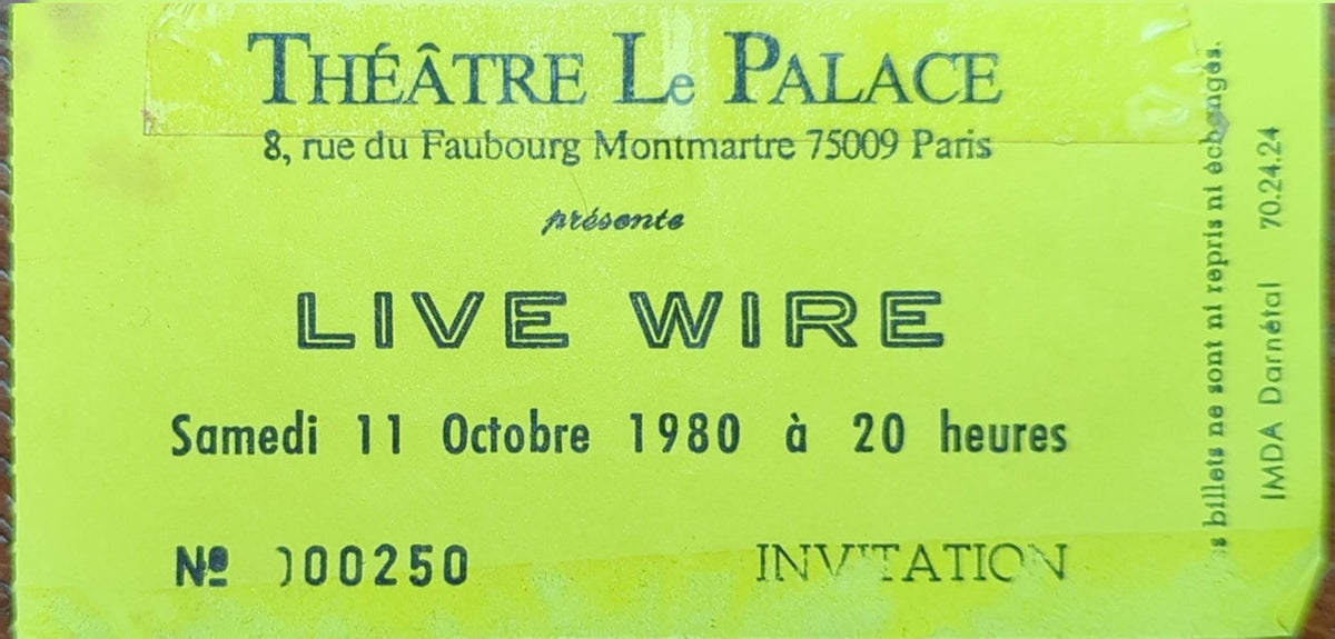 Live Wire - 1980 Original Vintage Concert Ticket Seat #250