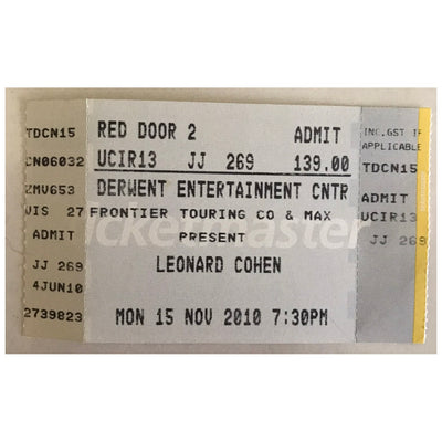 Leonard Cohen - Tour 2010 Original Concert Tour Program With Concert Ticket