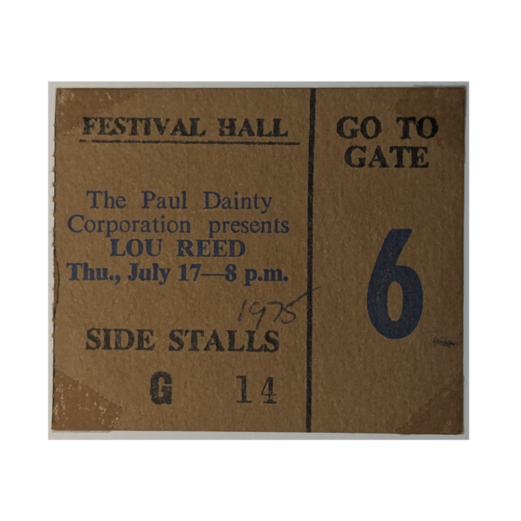 Lou Reed - 1975 Tour Original Vintage Concert Ticket
