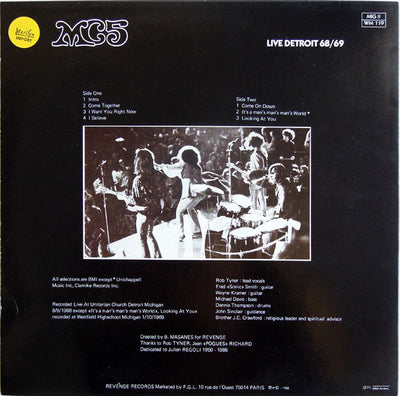 MC5 - Live Detroit 68/69 Pink Coloured Vinyl LP (Used)
