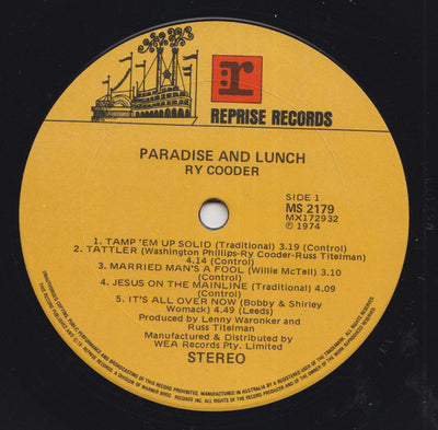 Ry Cooder - Paradise And Lunch Vinyl LP (Used)