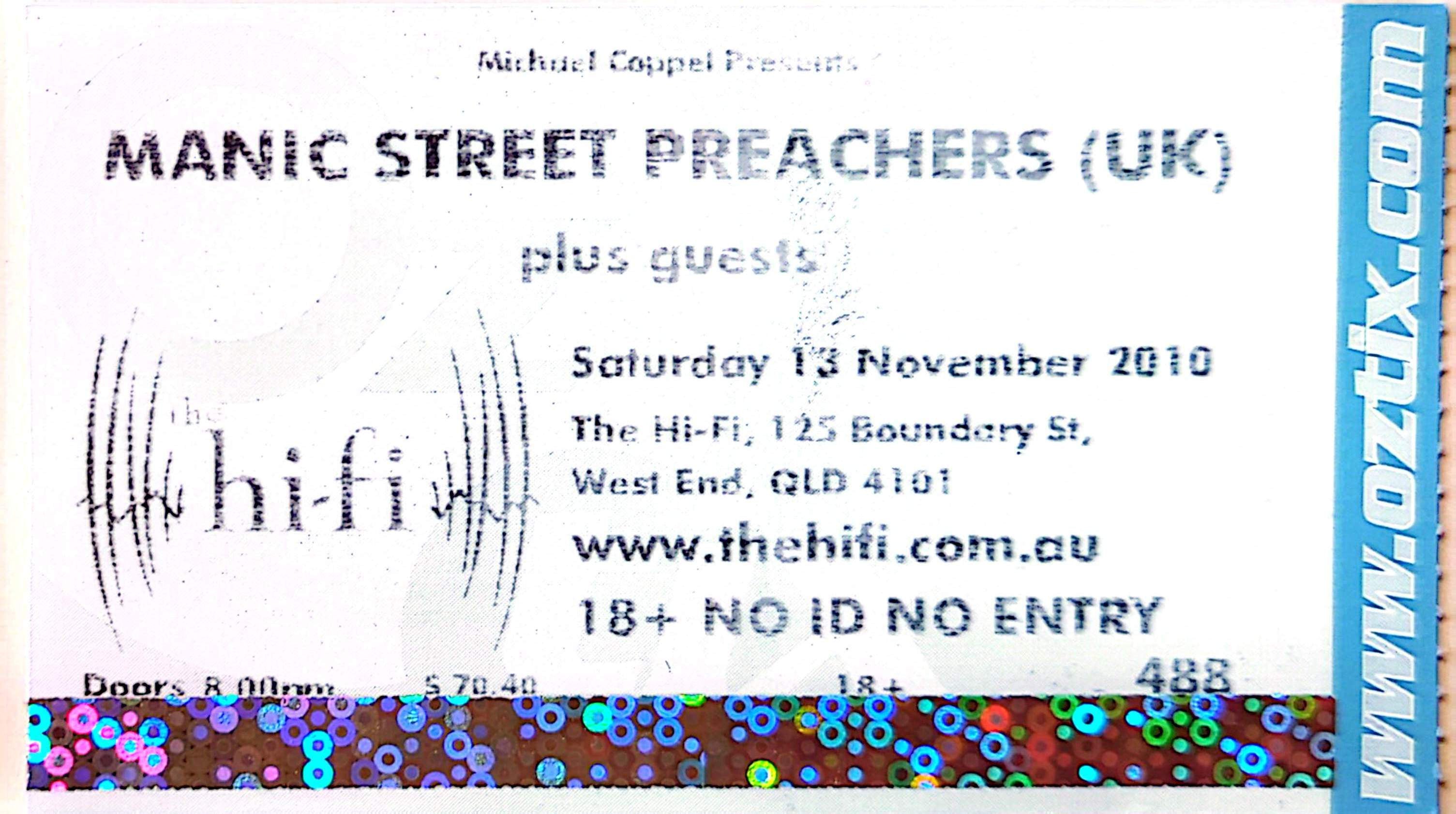 Manic Street Preachers - 2010 Original Vintage Concert Ticket Seat 488